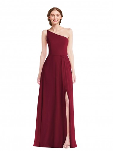 Soft Chiffon A-Line Long Sleeveless Shirred Front Slit Evening Dresses Barrie