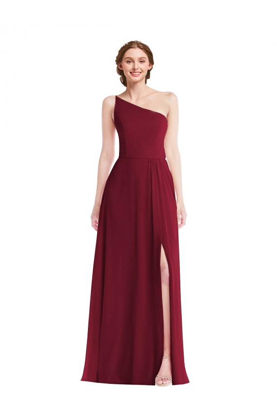 Soft Chiffon A-Line Long Sleeveless Shirred Front Slit Evening Dresses Barrie