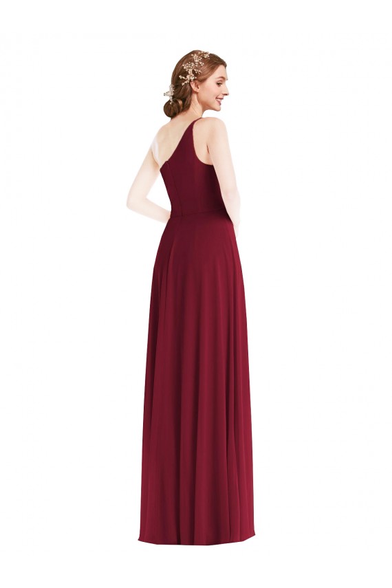 Soft Chiffon A-Line Long Sleeveless Shirred Front Slit Evening Dresses Barrie