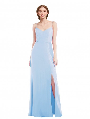 Soft Chiffon A-Line Long Sleeveless Light Sky Blue Evening Dresses Barrie
