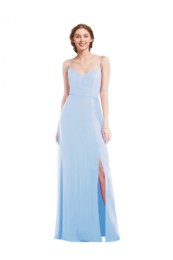 Soft Chiffon A-Line Long Sleeveless Light Sky Blue Evening Dresses Barrie