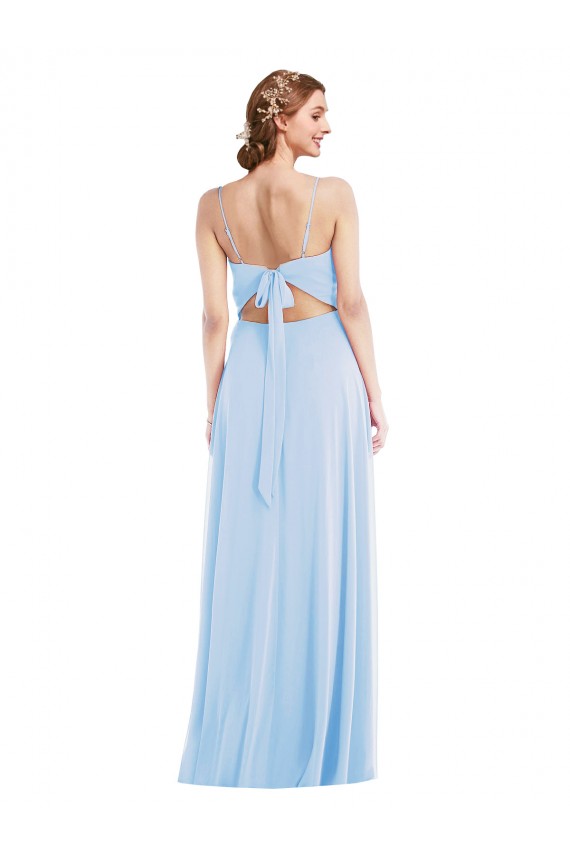 Soft Chiffon A-Line Long Sleeveless Light Sky Blue Evening Dresses Barrie