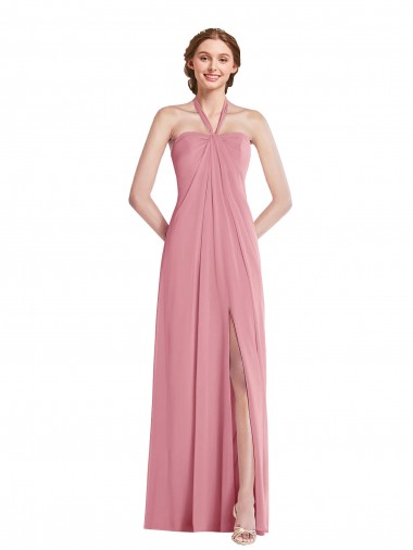 Soft Chiffon A-Line Long Sleeveless Open Back Front Slit Evening Dresses Barrie