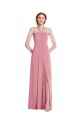 Soft Chiffon A-Line Long Sleeveless Open Back Front Slit Evening Dresses Barrie