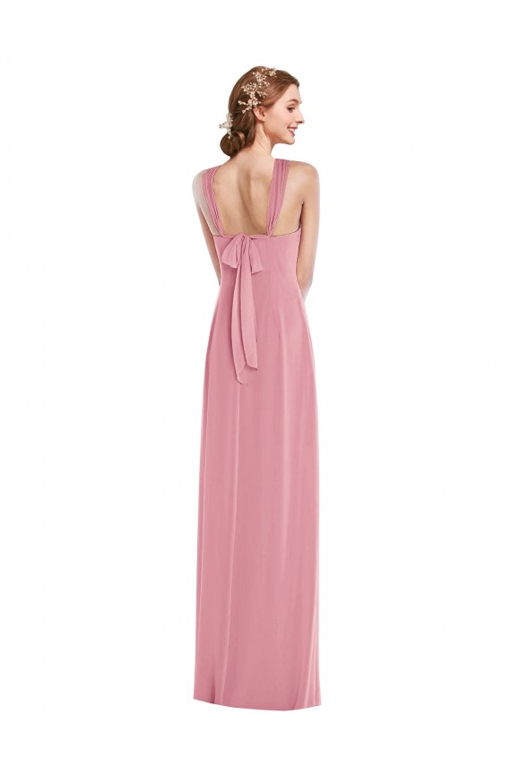 Soft Chiffon A-Line Long Sleeveless Open Back Front Slit Evening Dresses Barrie