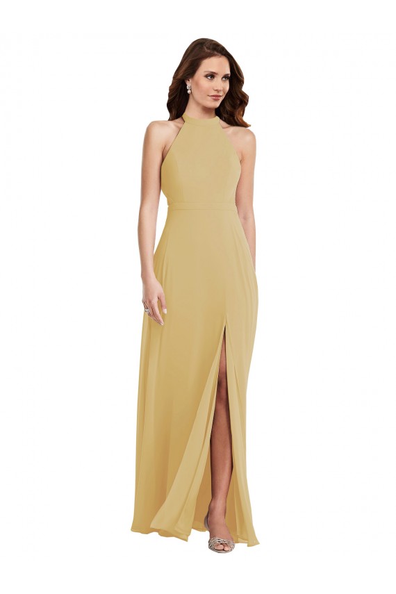 Soft Chiffon A-Line Long Sleeveless Criss Cross Open Back Semi Formal Evening Dress / Bridesmaid Dress Barrie