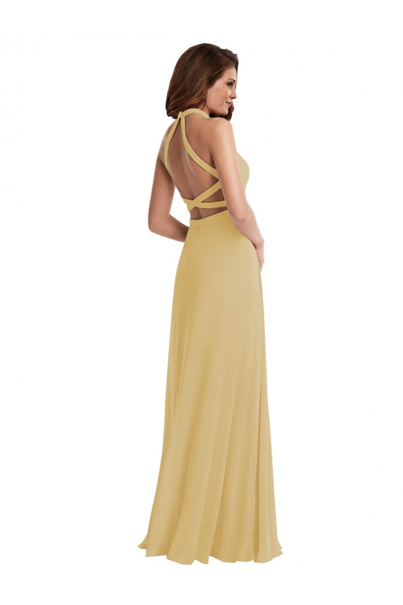 Soft Chiffon A-Line Long Sleeveless Criss Cross Open Back Semi Formal Evening Dress / Bridesmaid Dress Barrie