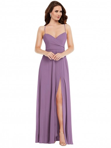 Soft Chiffon A-Line Long Sleeveless Low Back Front Slit Bridesmaid Dresses Barrie