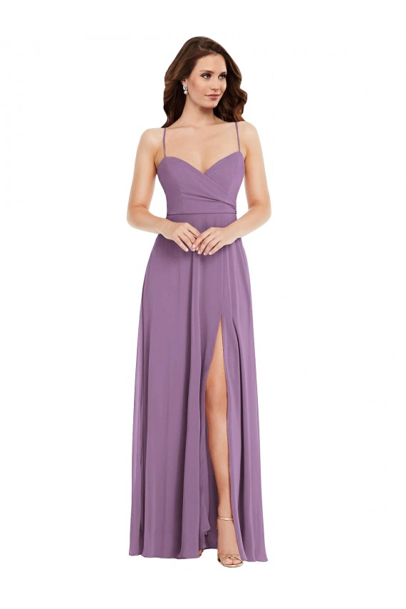 Soft Chiffon A-Line Long Sleeveless Low Back Front Slit Bridesmaid Dresses Barrie