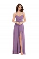 Soft Chiffon A-Line Long Sleeveless Low Back Front Slit Bridesmaid Dresses Barrie