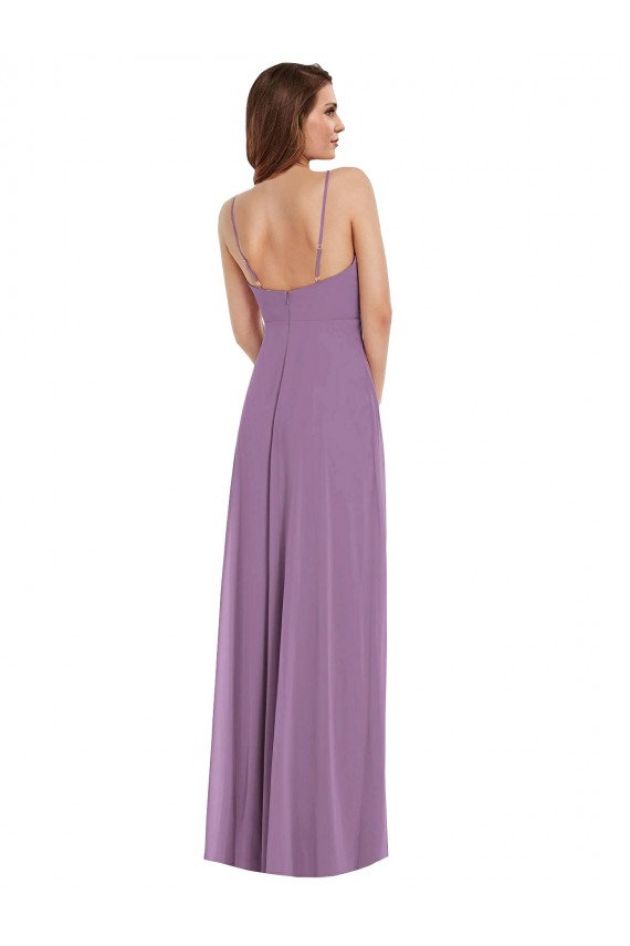 Soft Chiffon A-Line Long Sleeveless Low Back Front Slit Bridesmaid Dresses Barrie