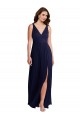 Soft Chiffon A-Line Long Sleeveless V-Back Front Slit Evening Dresses Barrie