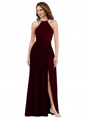 Soft Chiffon A-Line Long Sleeveless Burgundy Gold Low Back Semi Formal Evening Dress / Bridesmaid Dress Barrie