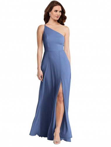 Soft Chiffon A-Line Long Sleeveless Flirty Slit Evening Dresses Barrie