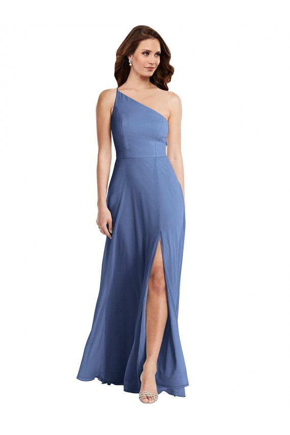 Soft Chiffon A-Line Long Sleeveless Flirty Slit Evening Dresses Barrie