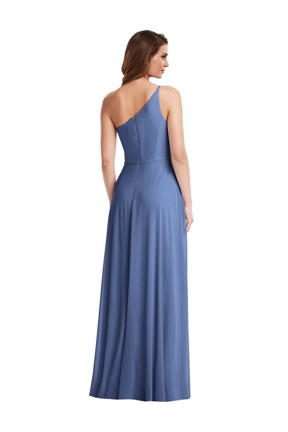 Soft Chiffon A-Line Long Sleeveless Flirty Slit Evening Dresses Barrie