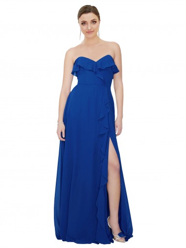 Soft Chiffon A-Line Long Sleeveless Royal Blue Bridesmaid Gowns Barrie
