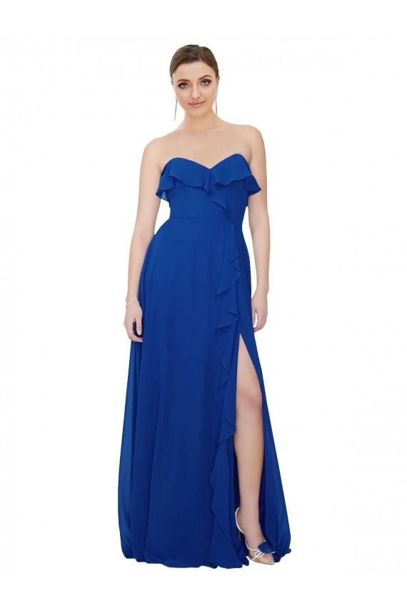 Soft Chiffon A-Line Long Sleeveless Royal Blue Bridesmaid Gowns Barrie