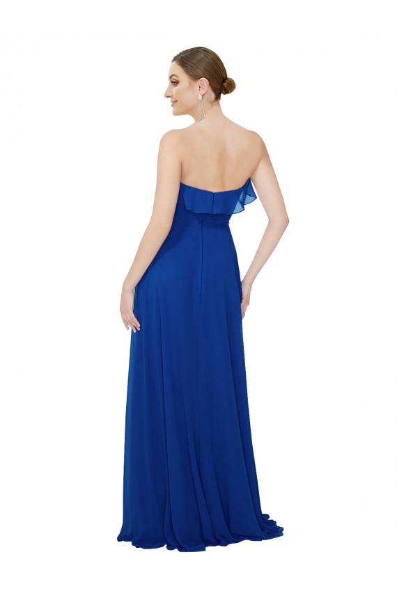 Soft Chiffon A-Line Long Sleeveless Royal Blue Bridesmaid Gowns Barrie