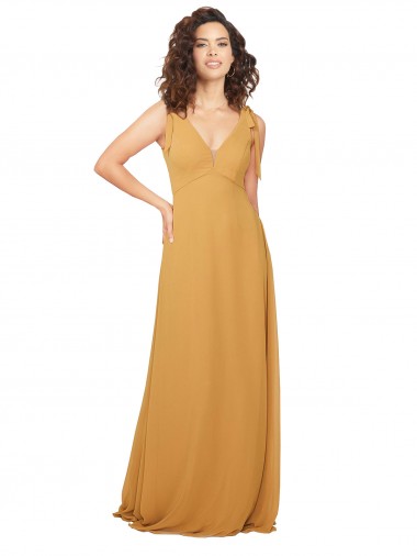 Soft Chiffon A-Line Long Sleeveless Saffron Keyhole Back Bridesmaid Dress Barrie