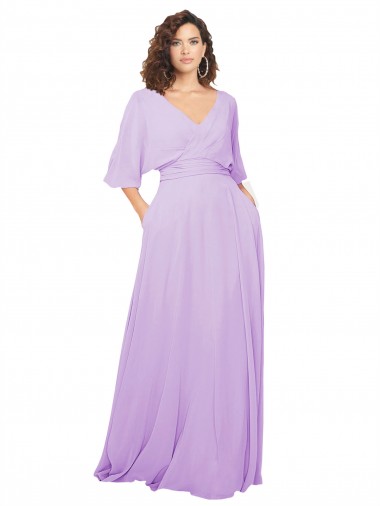 Lxue Chiffon A-Line Long Half Sleeves Low Back Bridesmaid Dress Barrie