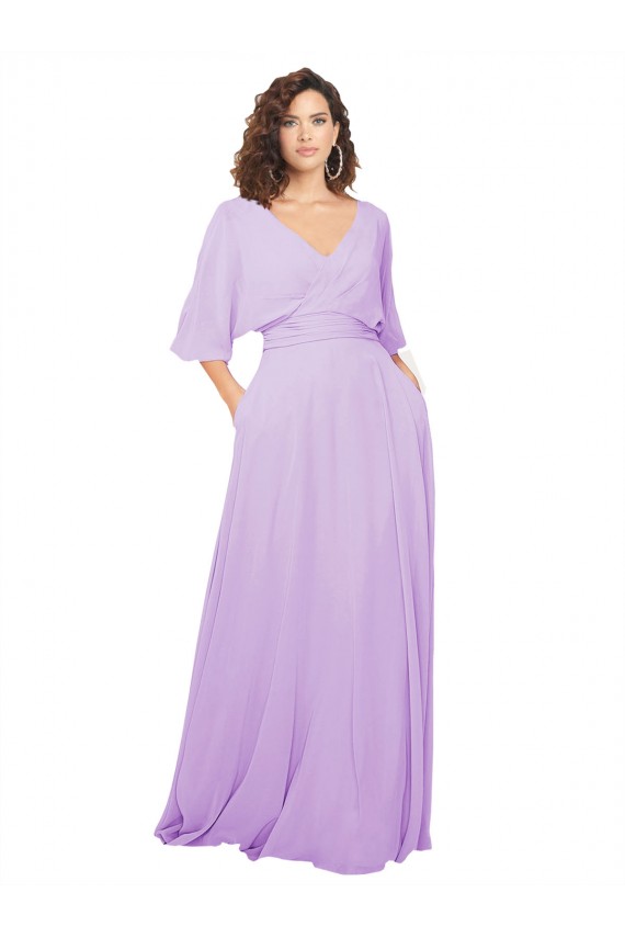 Lxue Chiffon A-Line Long Half Sleeves Low Back Bridesmaid Dress Barrie