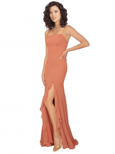 Soft Chiffon A-Line Long Sleeveless V-Back Ruffled Skirt Slit Bridesmaid Dresses Barrie