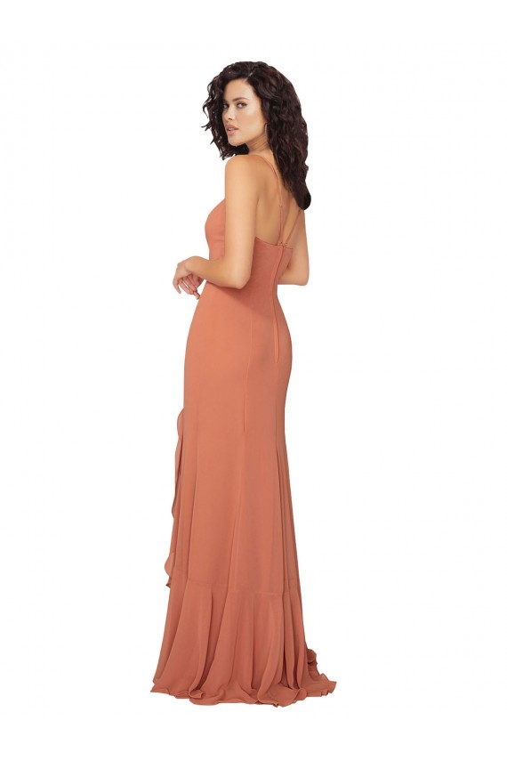 Soft Chiffon A-Line Long Sleeveless V-Back Ruffled Skirt Slit Bridesmaid Dresses Barrie