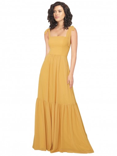 Soft Chiffon A-Line Long Sleeveless Saffron Bridesmaid Dress Barrie