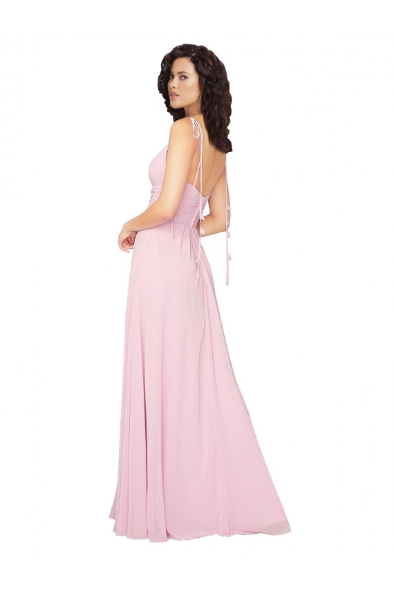 Soft Chiffon A-Line Long Sleeveless V-Back Barely Pink Bridesmaid Dresses Barrie