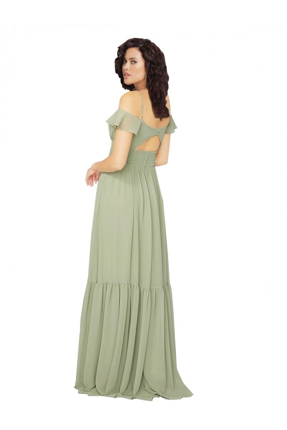 Soft Chiffon A-Line Long Cold Shoulder Keyhole Back Bridesmaid Dress Barrie