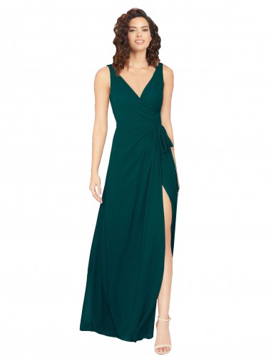 Chiffon A-Line Long Sleeveless V-Back Front Skirt Slit Bridesmaid Dresses Barrie