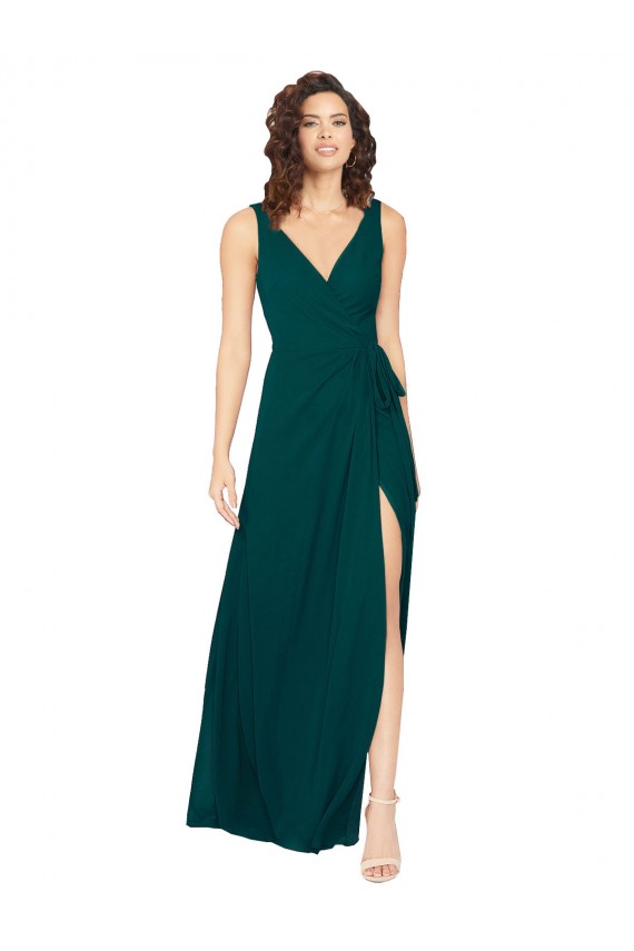 Chiffon A-Line Long Sleeveless V-Back Front Skirt Slit Bridesmaid Dresses Barrie