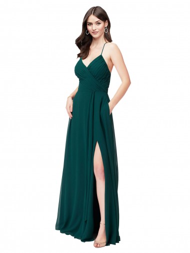 Chiffon A-Line Long Sleeveless Criss Cross Back Wedding Party Dress Barrie