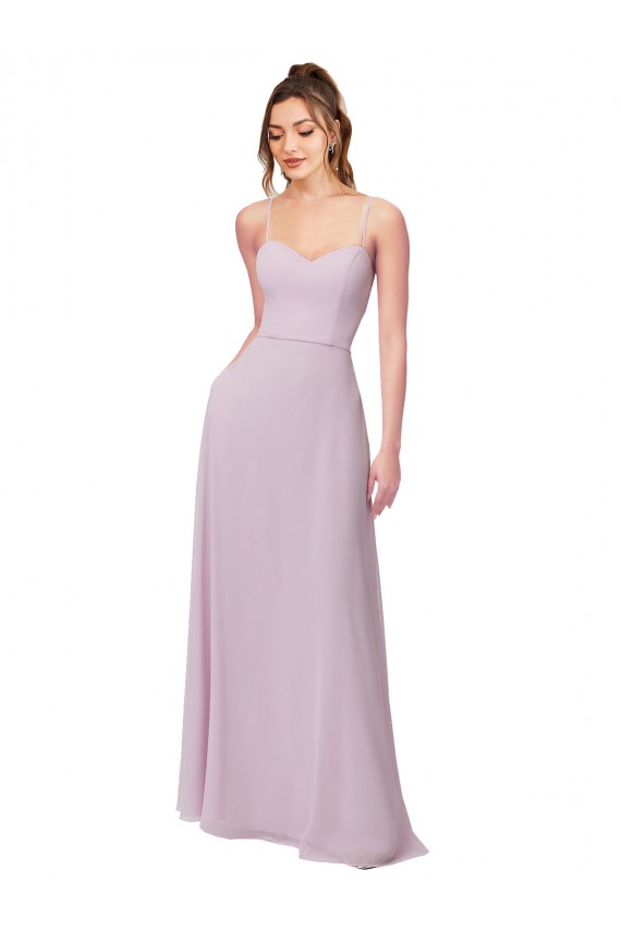 Soft Chiffon A-Line Long Sleeveless Pink Glow Bridesmaid Dress Barrie