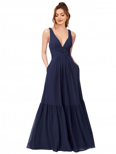 Chiffon A-Line Long Full Length Sleeveless V-Back Formal Dress / Bridesmaid Dress Barrie