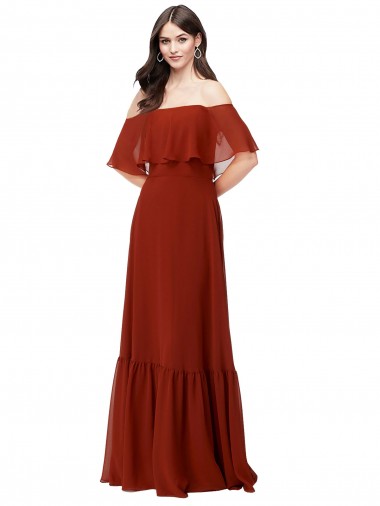 Soft Chiffon A-Line Long Short Flutter Sleeves Red Bridesmaid Dresses Barrie