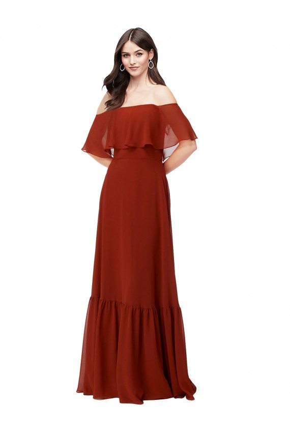 Soft Chiffon A-Line Long Short Flutter Sleeves Red Bridesmaid Dresses Barrie