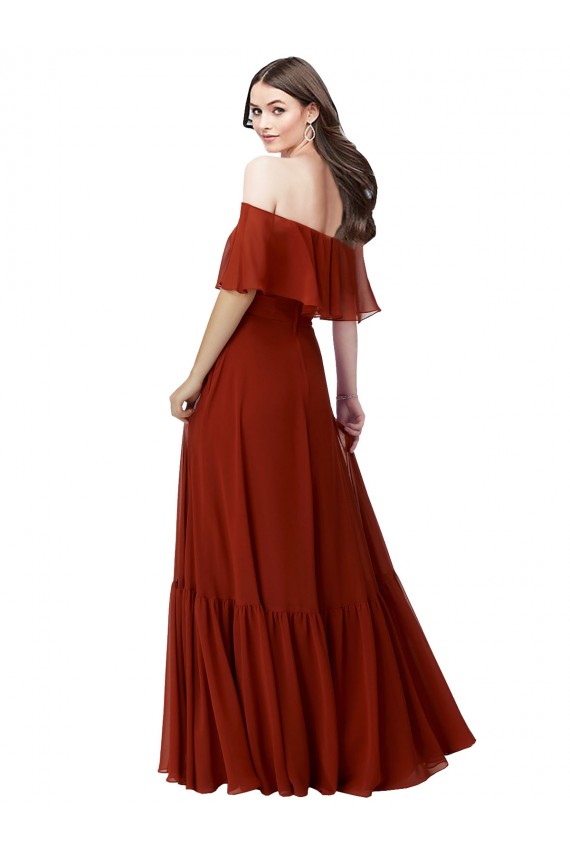 Soft Chiffon A-Line Long Short Flutter Sleeves Red Bridesmaid Dresses Barrie