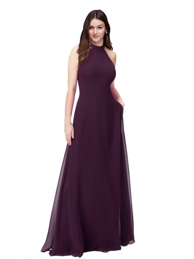 Soft Chiffon A-Line Long Sleeveless Grape Keyhole Back Bridesmaid Dress Barrie