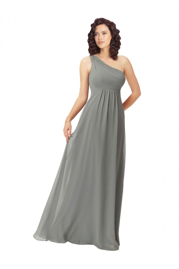 Soft Chiffon A-Line Long Sleeveless Wisteria Bridesmaid Dress Barrie