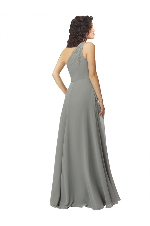 Soft Chiffon A-Line Long Sleeveless Wisteria Bridesmaid Dress Barrie