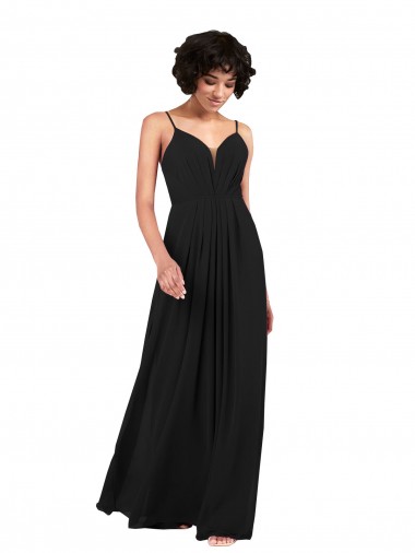 Soft Chiffon Column Long Sleeveless Criss Cross Open Back Black Evening Dresses Barrie