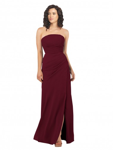 Soft Chiffon Sheath Long Sleeveless Burgundy Bridesmaid Dress Barrie