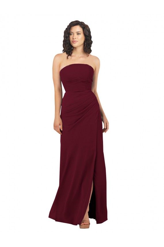 Soft Chiffon Sheath Long Sleeveless Burgundy Bridesmaid Dress Barrie