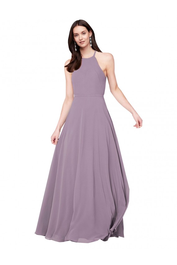 Chiffon A-Line Long Sleeveless Keyhole Back Dark Lavender Bridesmaid Dresses Barrie