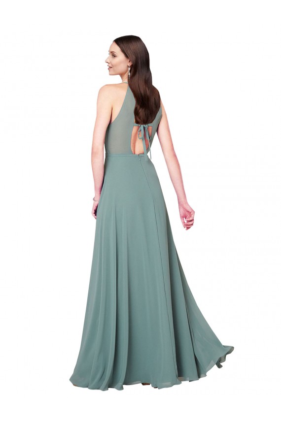 Chiffon A-Line Long Sleeveless Keyhole Back Dark Lavender Bridesmaid Dresses Barrie