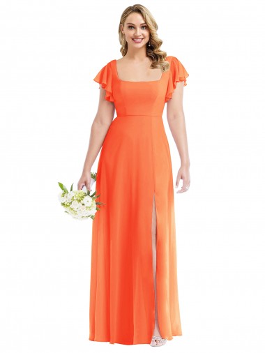 Soft Chiffon A-Line Long Flutter Sleeves Open Back Semi Formal Evening Dress / Bridesmaid Dress Barrie