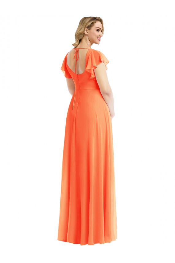 Soft Chiffon A-Line Long Flutter Sleeves Open Back Semi Formal Evening Dress / Bridesmaid Dress Barrie