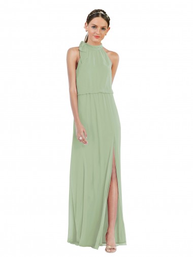 Soft Chiffon A-Line Long Sleeveless Front Slit Evening Dresses Barrie